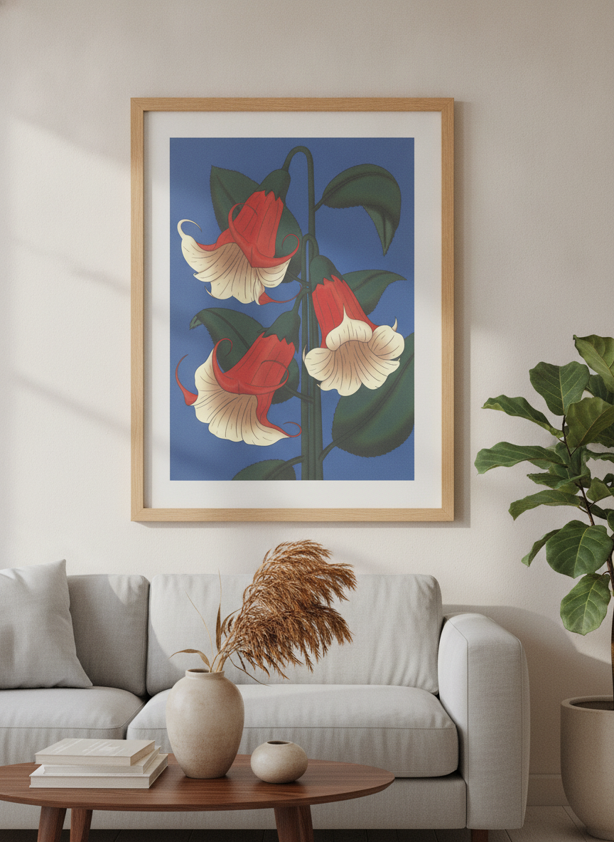 Modern wall art styled above a sofa in a neutral living room