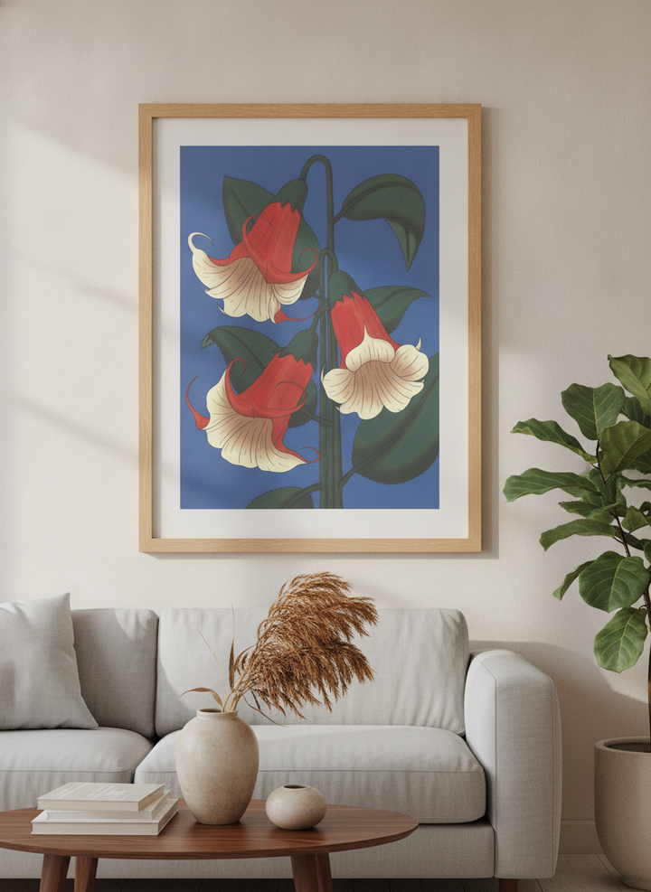 Modern wall art styled above a sofa in a neutral living room