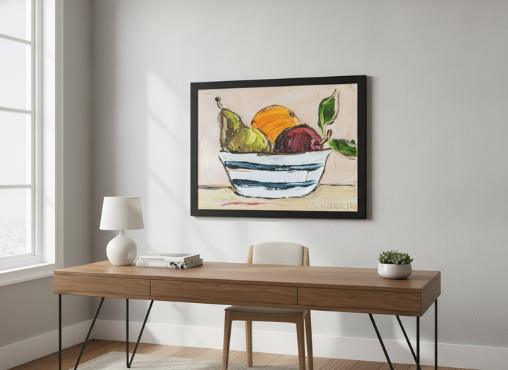 Contemporary wall art featured in a bright modern office workspace