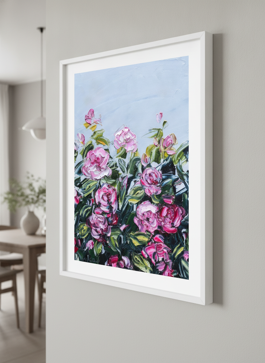Wall art styled above a dining table in a contemporary home