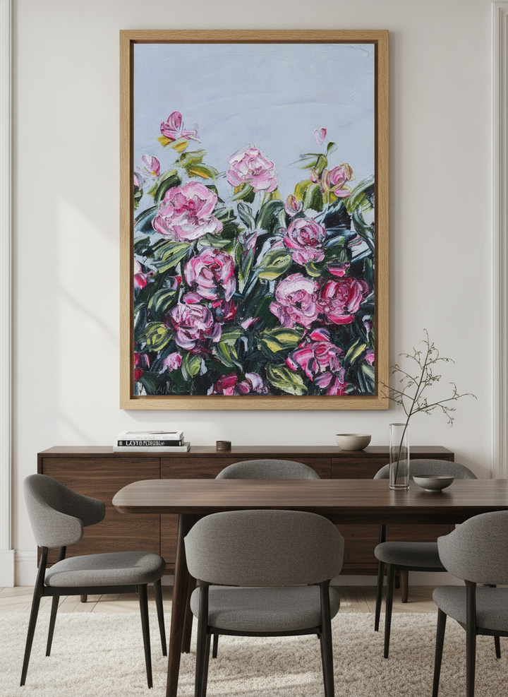 Monumental artwork centred on a feature wall in a luxe interior