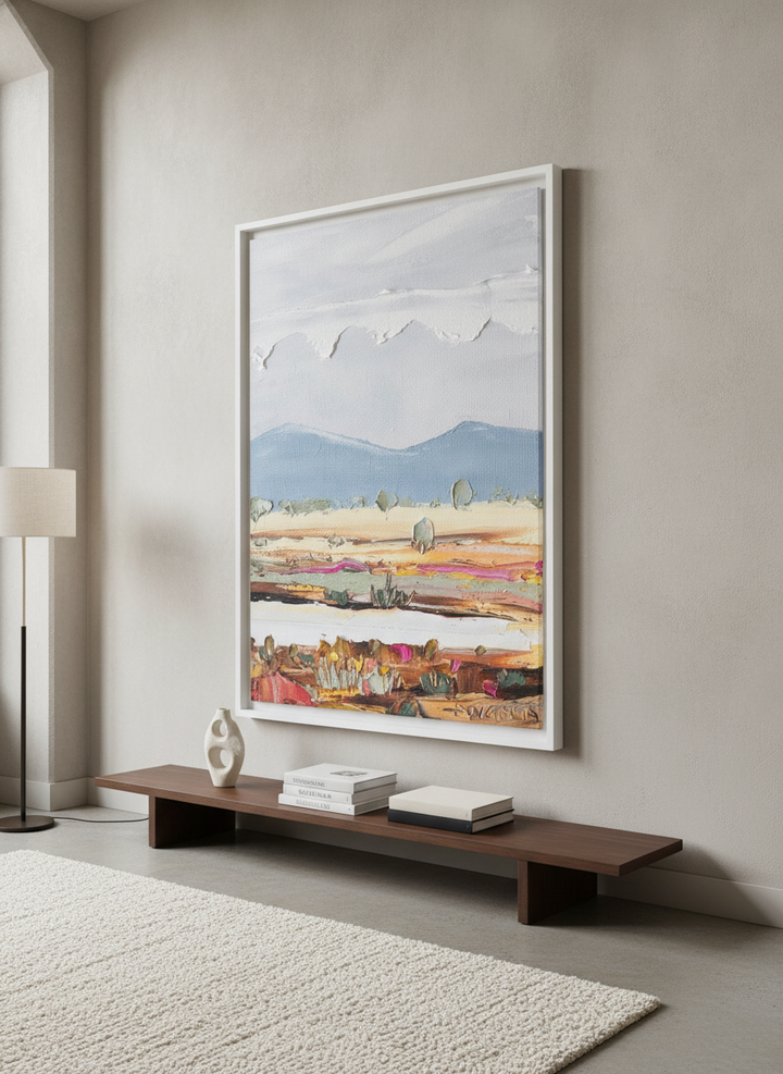 Monumental artwork centred on a feature wall in a luxe interior