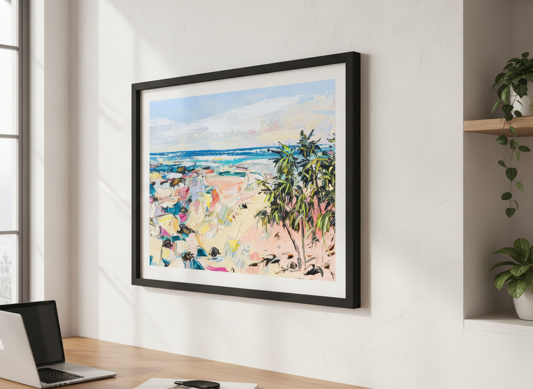 Contemporary wall art featured in a bright modern office workspace
