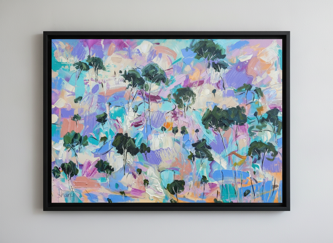 Contemporary wall art featured in a bright modern office workspace
