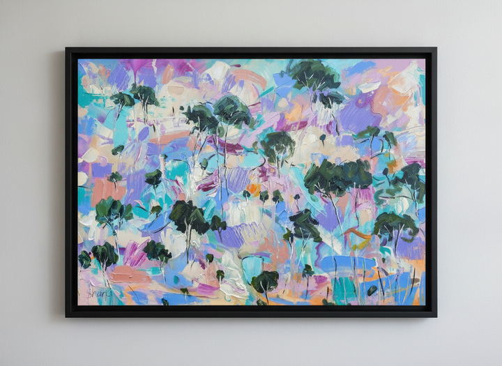 Contemporary wall art featured in a bright modern office workspace