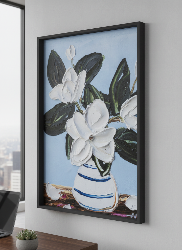 Contemporary wall art featured in a bright modern office workspace