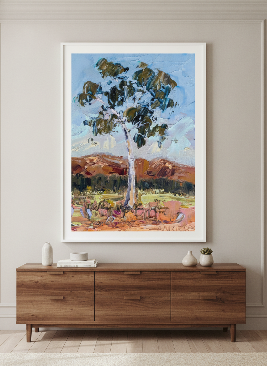 Monumental artwork centred on a feature wall in a luxe interior