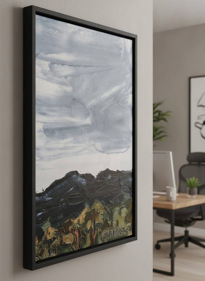 Contemporary wall art featured in a bright modern office workspace