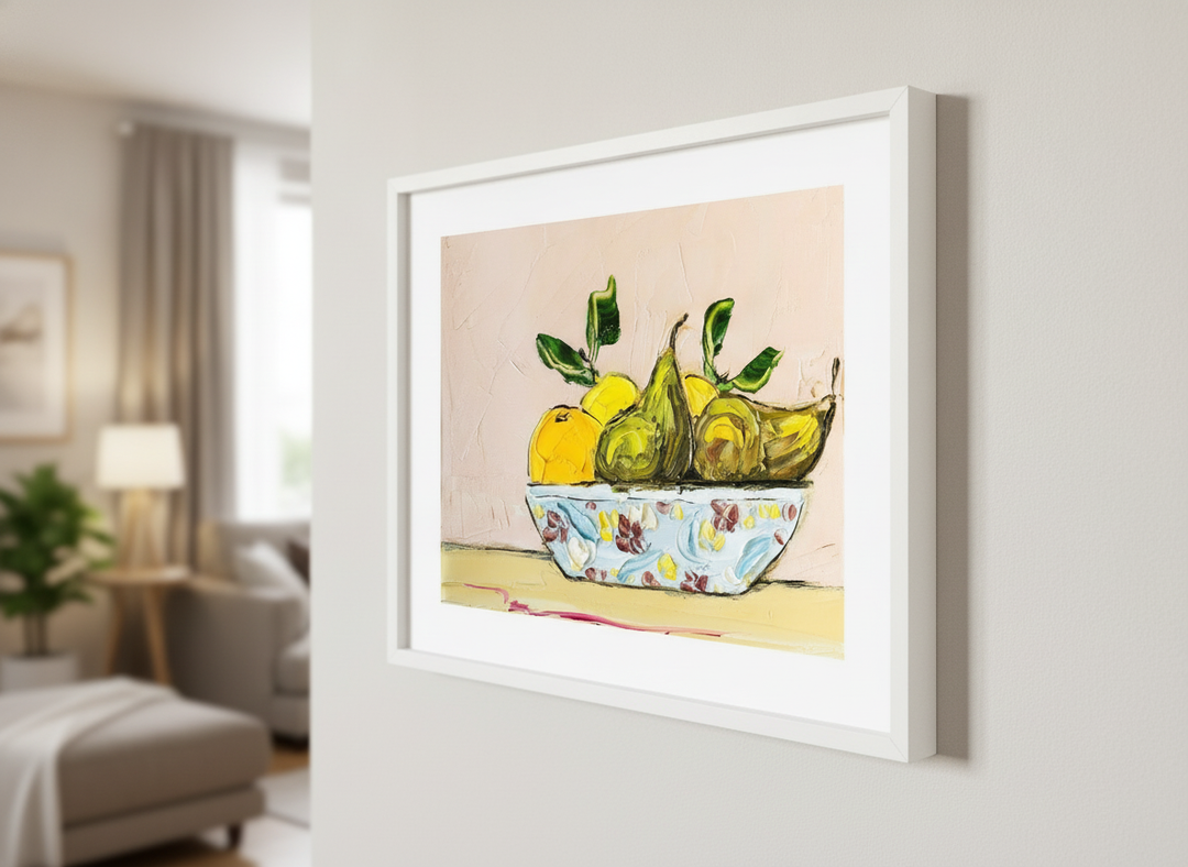 Modern wall art styled above a sofa in a neutral living room