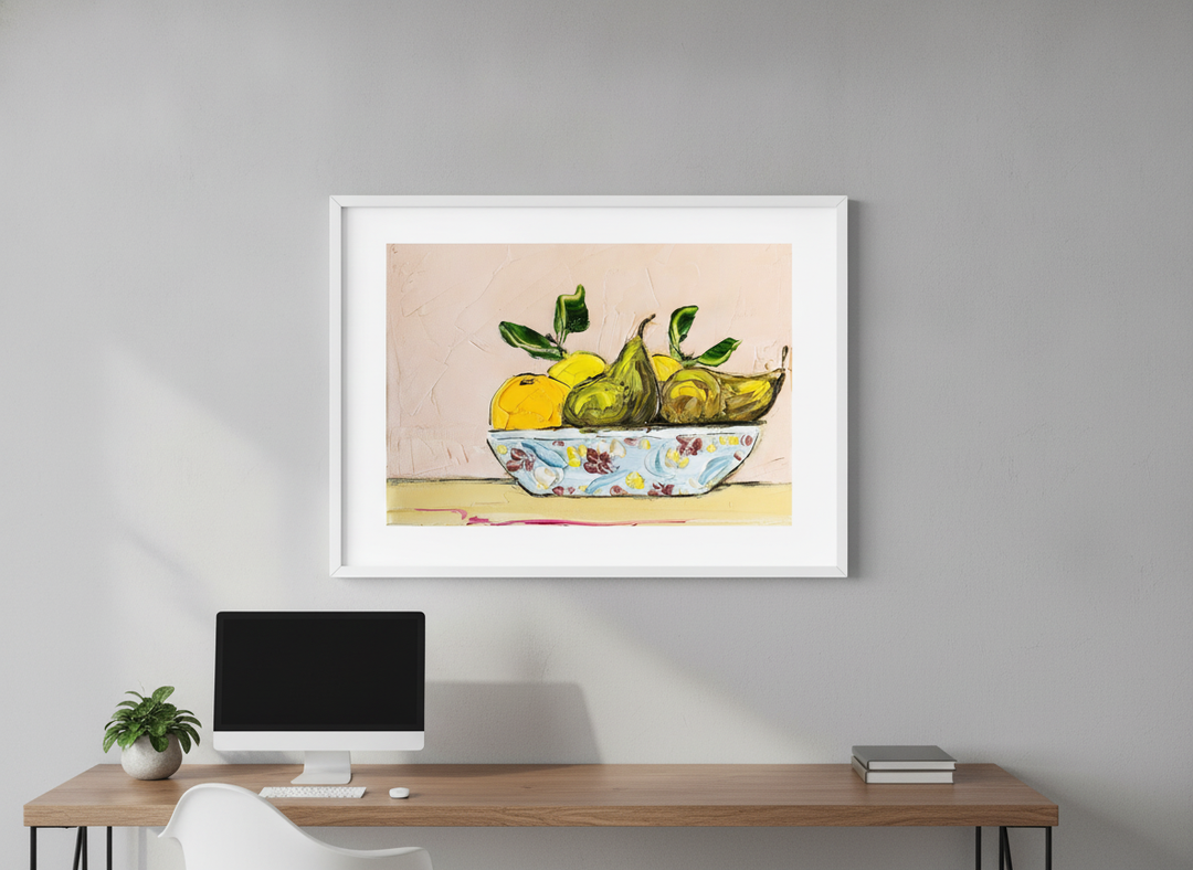Contemporary wall art featured in a bright modern office workspace