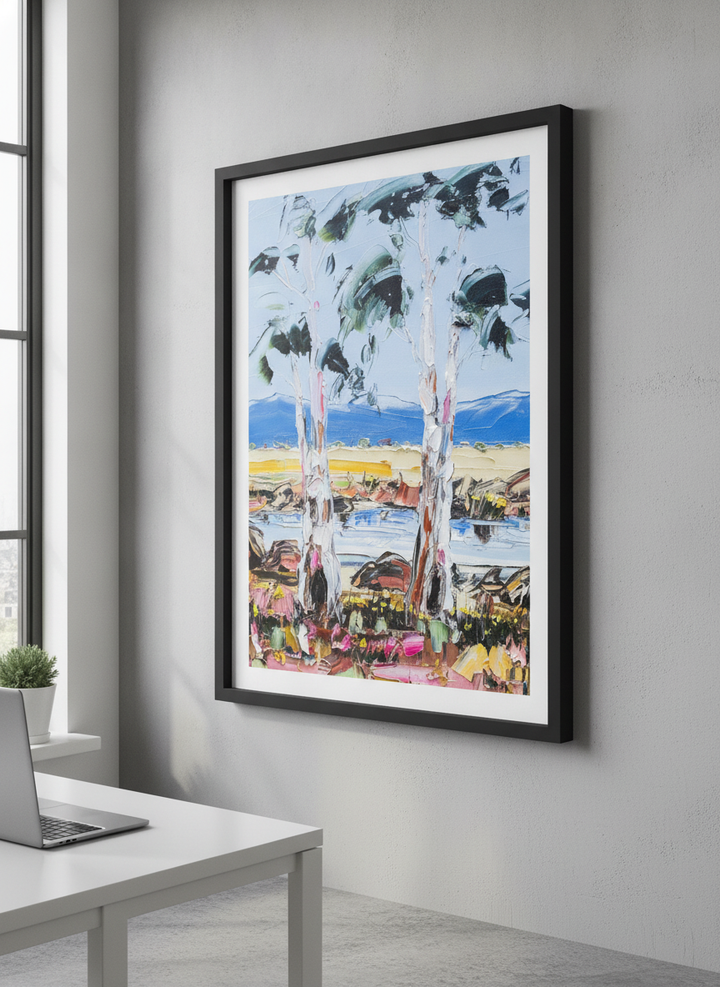 Contemporary wall art featured in a bright modern office workspace