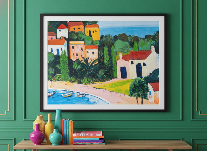Bold wall art styled in a colourful, eclectic modern home