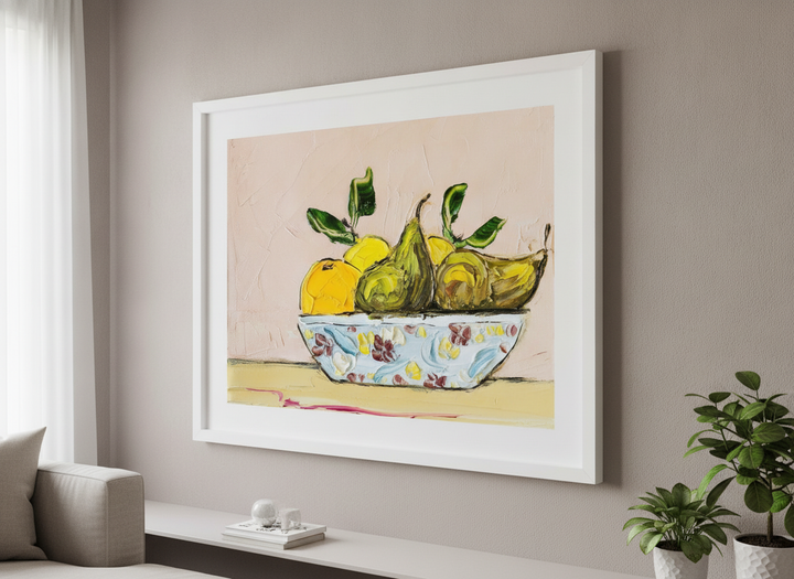Modern wall art styled above a sofa in a neutral living room