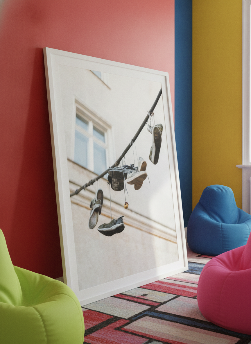 Bold wall art styled in a colourful, eclectic modern home