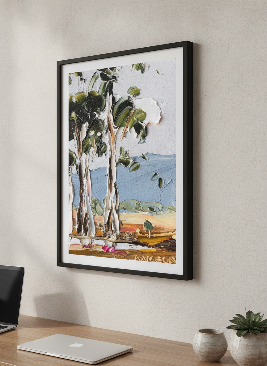 Contemporary wall art featured in a bright modern office workspace