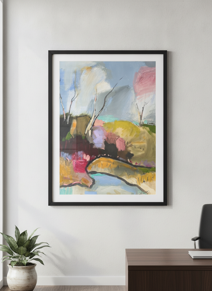 Contemporary wall art featured in a bright modern office workspace