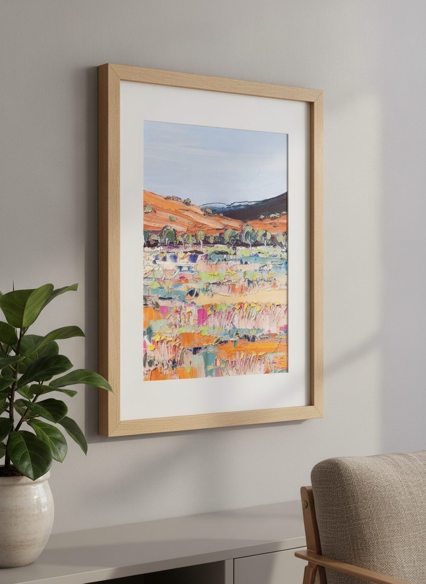 Modern wall art styled above a sofa in a neutral living room