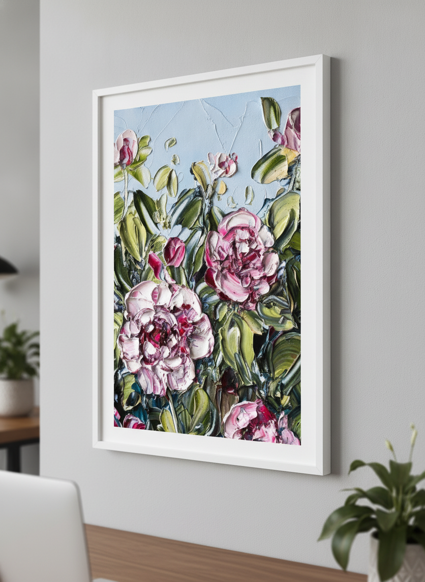 Contemporary wall art featured in a bright modern office workspace