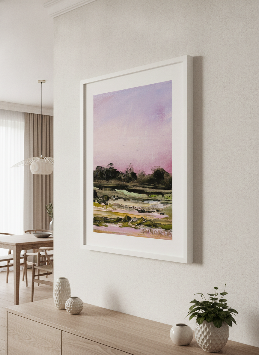 Wall art styled above a dining table in a contemporary home