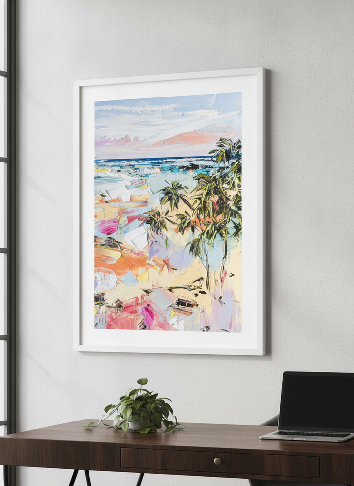 Contemporary wall art featured in a bright modern office workspace