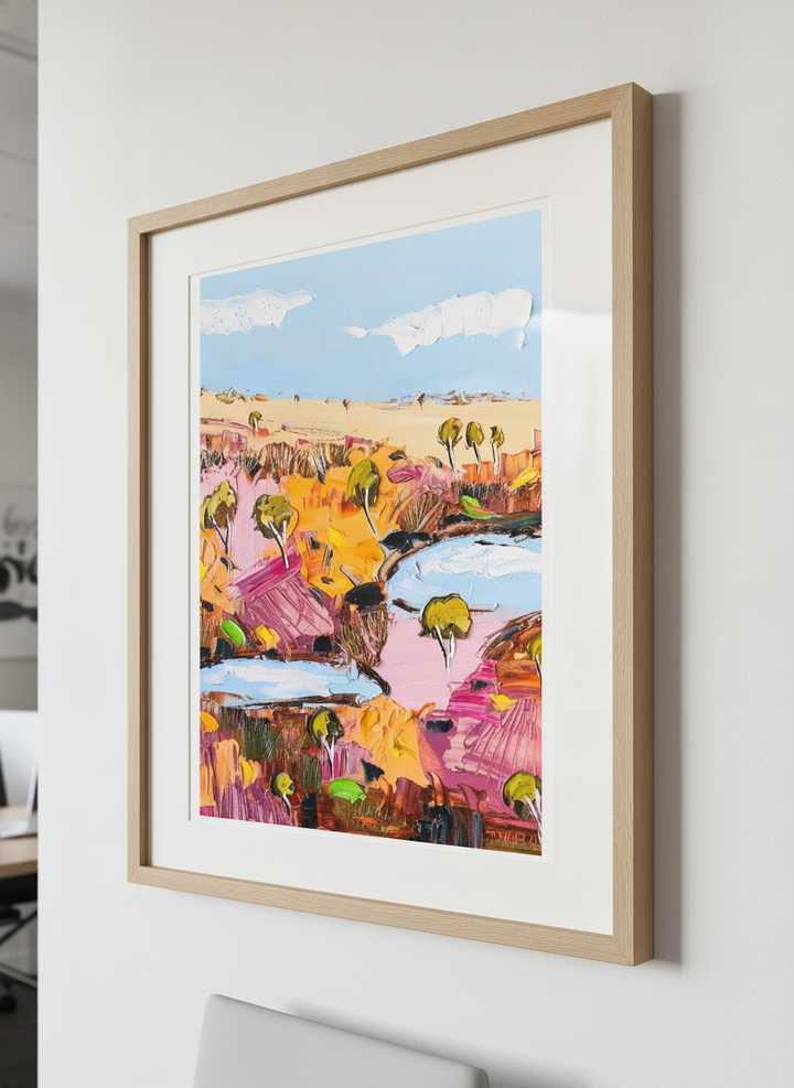 Contemporary wall art featured in a bright modern office workspace