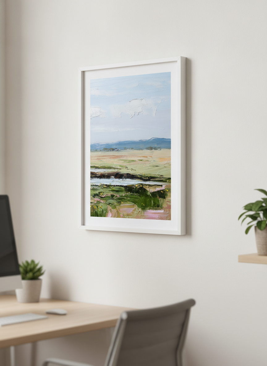 Contemporary wall art featured in a bright modern office workspace