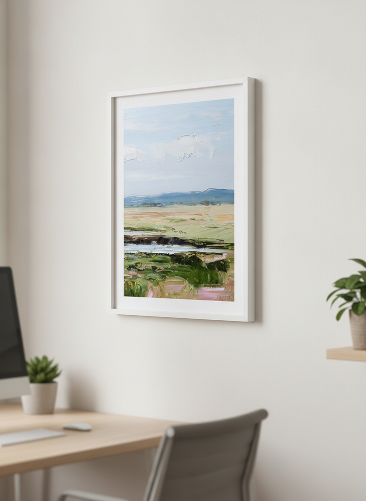 Contemporary wall art featured in a bright modern office workspace
