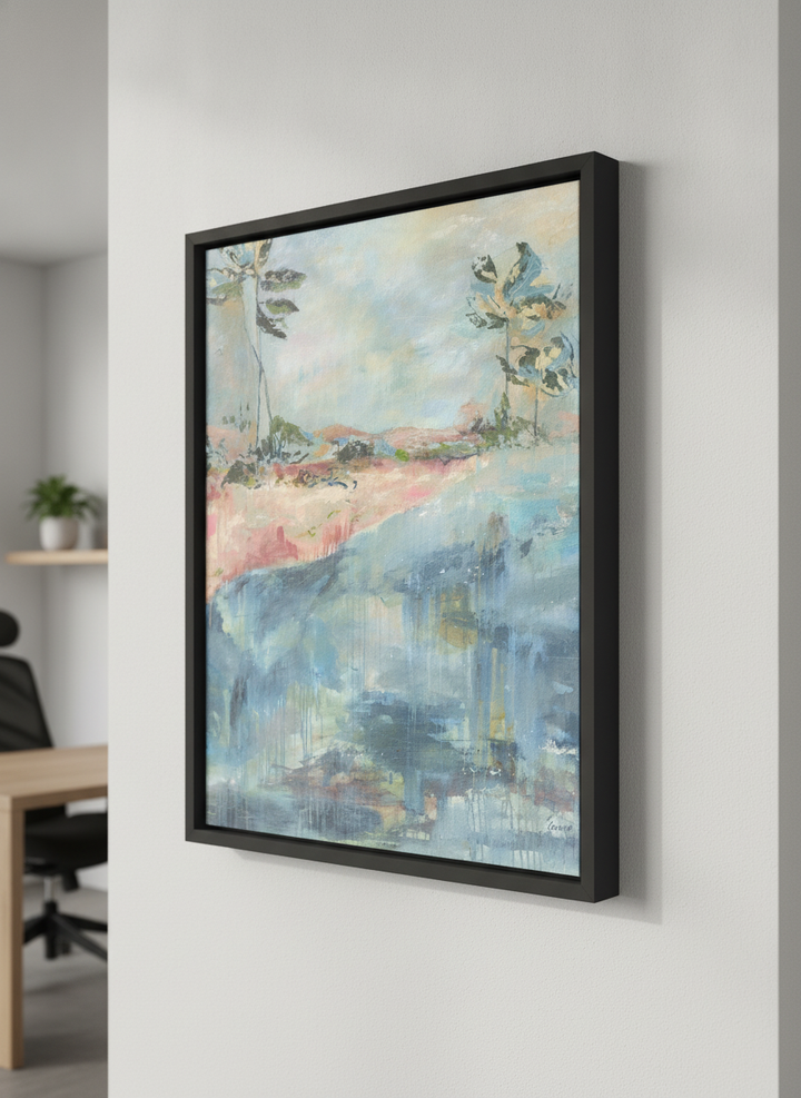 Contemporary wall art featured in a bright modern office workspace
