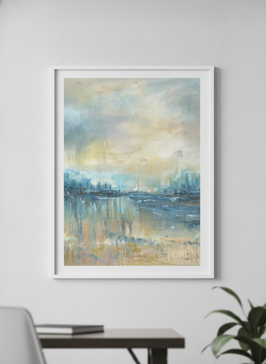Contemporary wall art featured in a bright modern office workspace