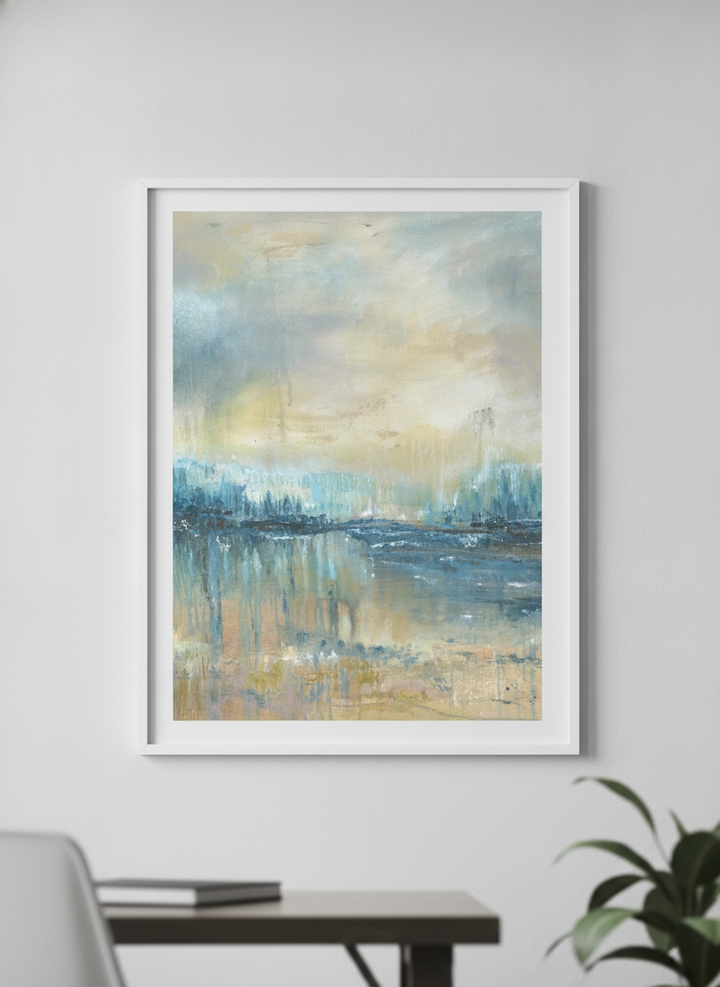 Contemporary wall art featured in a bright modern office workspace