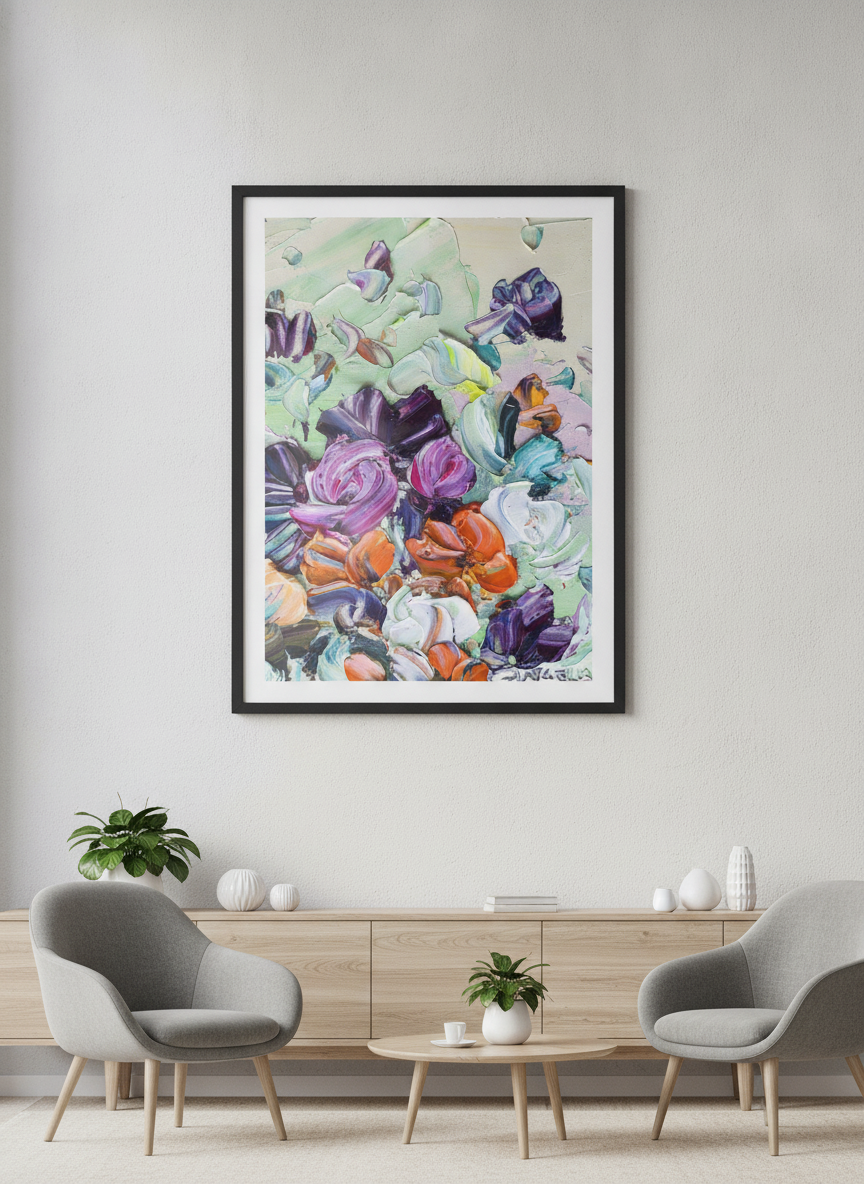 Contemporary wall art featured in a bright modern office workspace