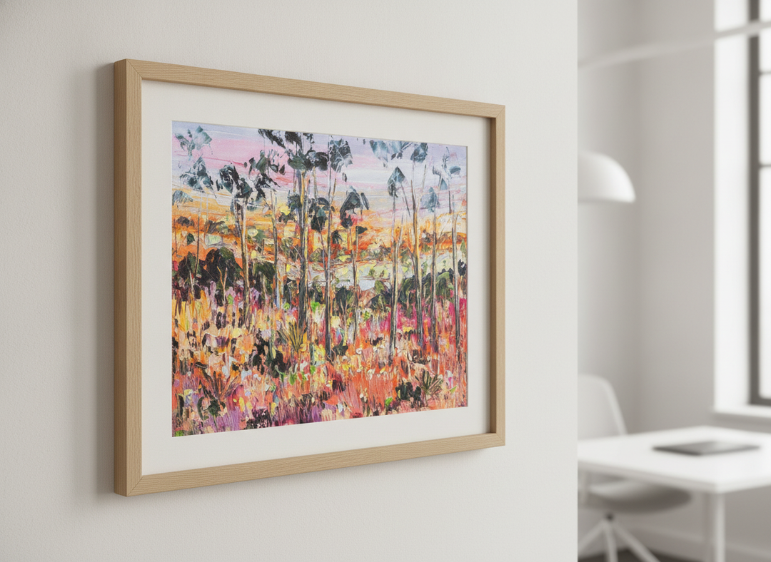 Contemporary wall art featured in a bright modern office workspace