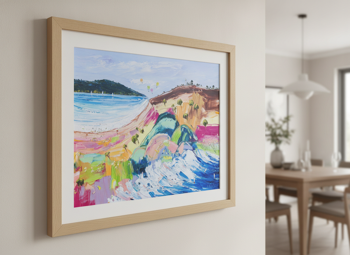 Wall art styled above a dining table in a contemporary home