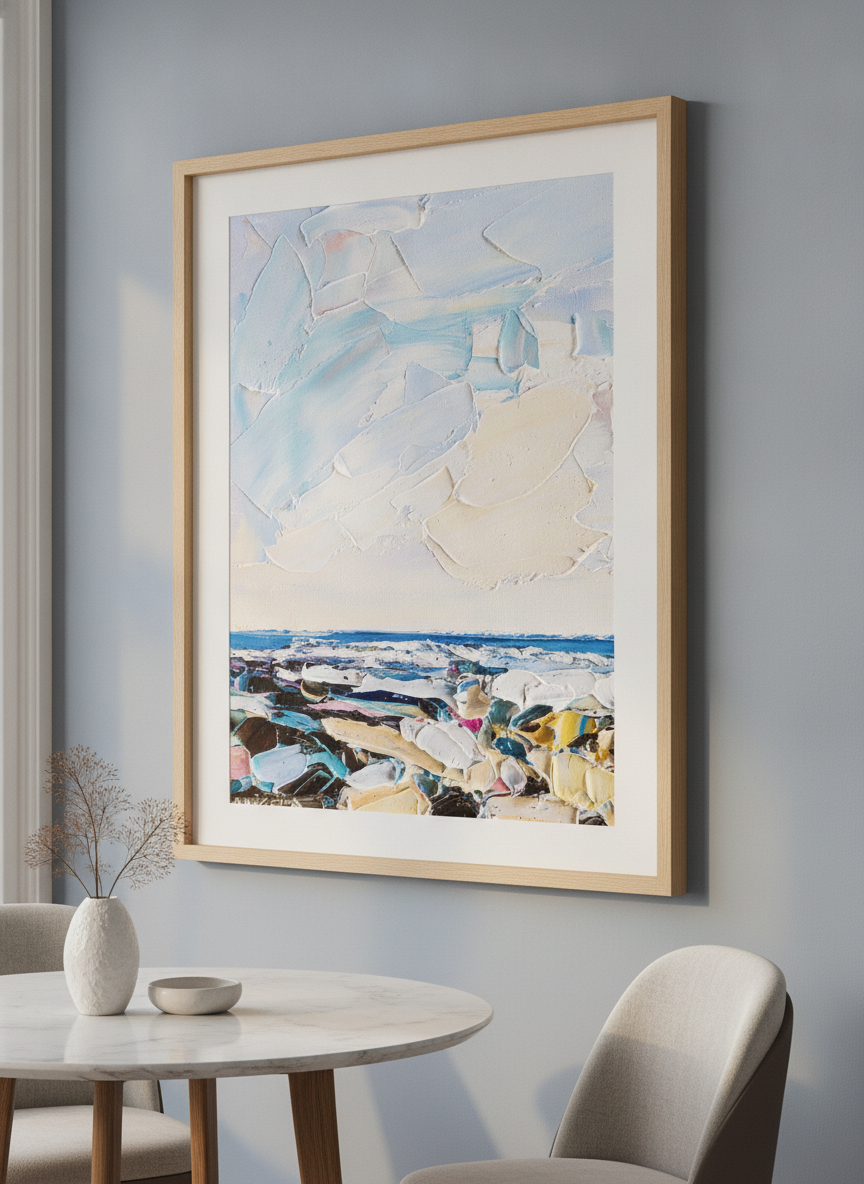 Wall art styled above a dining table in a contemporary home