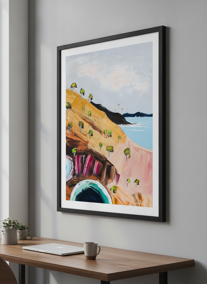 Contemporary wall art featured in a bright modern office workspace