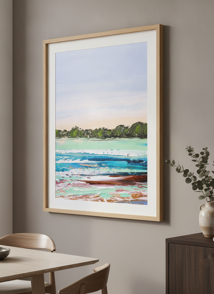 Wall art styled above a dining table in a contemporary home