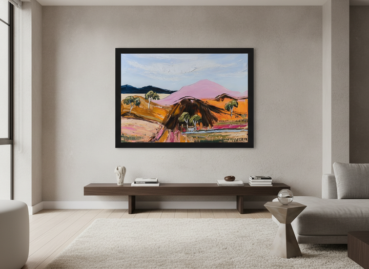Monumental artwork centred on a feature wall in a luxe interior