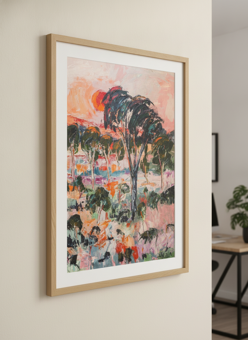 Contemporary wall art featured in a bright modern office workspace