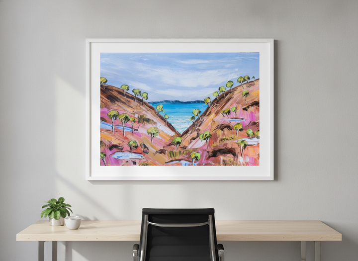 Contemporary wall art featured in a bright modern office workspace