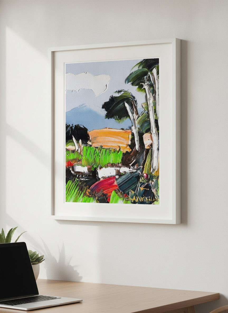 Contemporary wall art featured in a bright modern office workspace