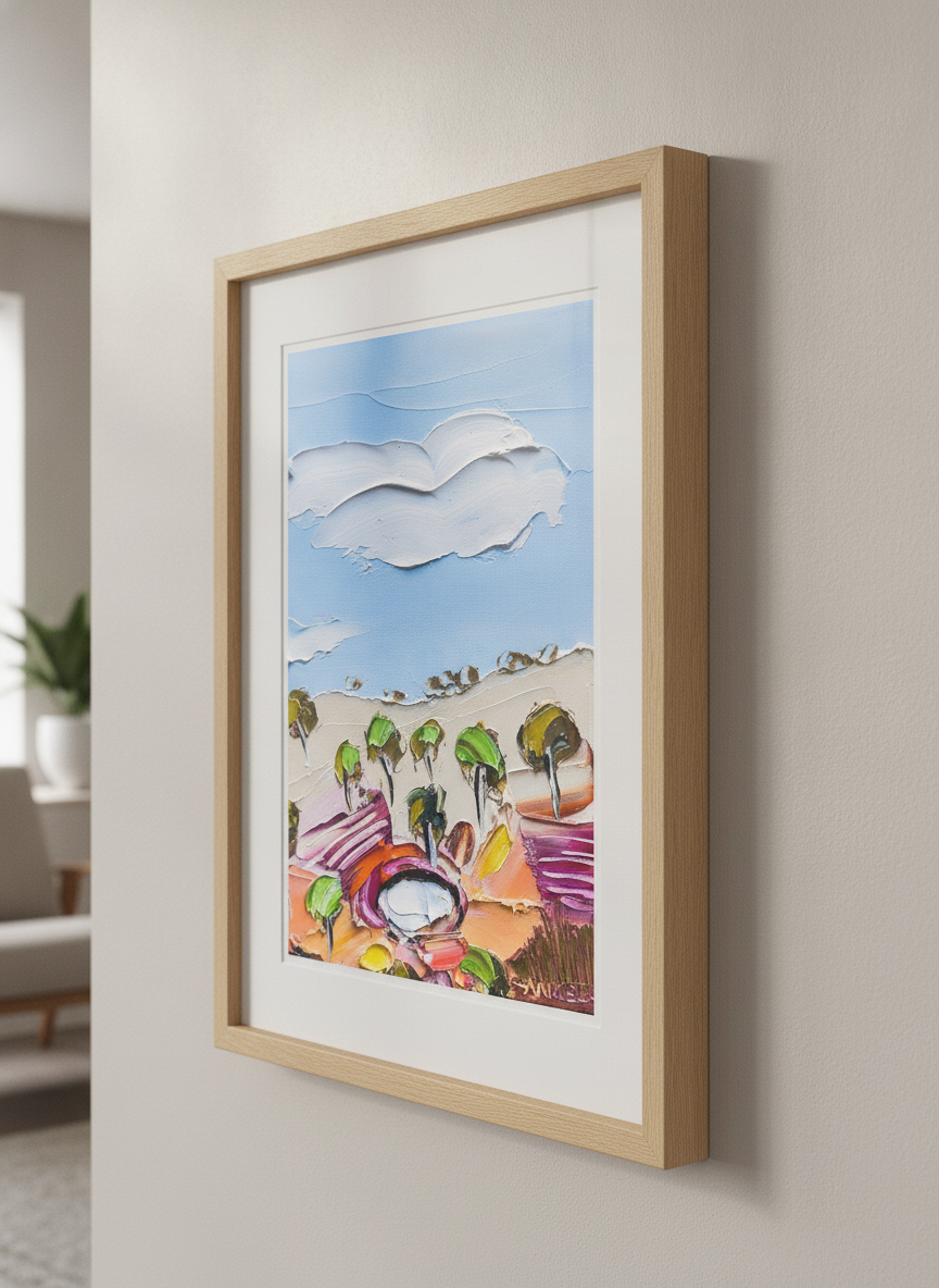 Modern wall art styled above a sofa in a neutral living room