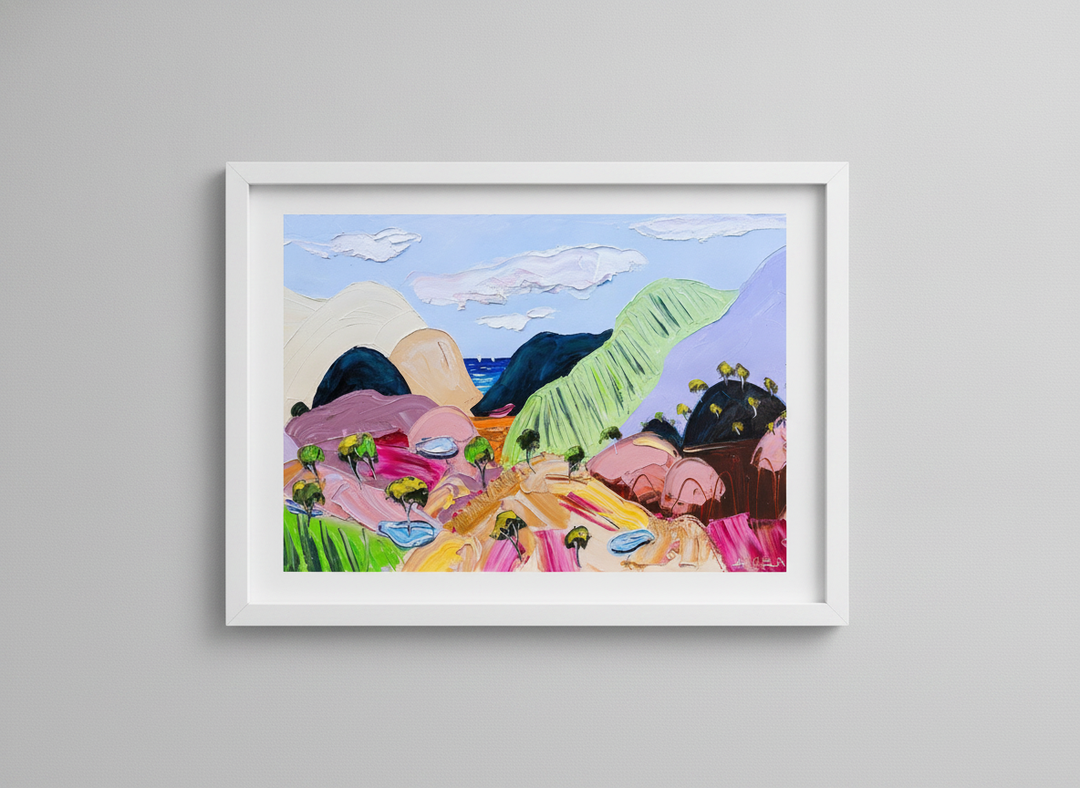 Contemporary wall art featured in a bright modern office workspace