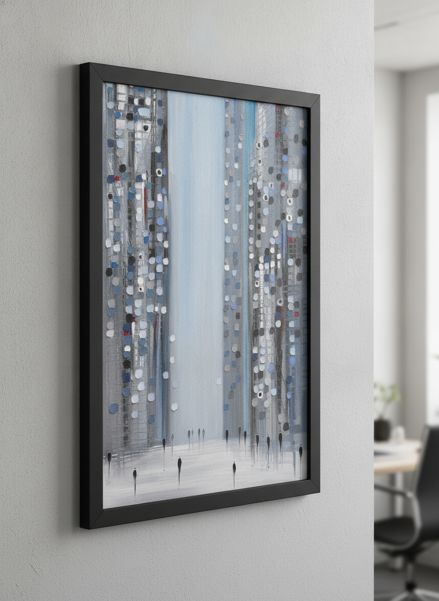 Contemporary wall art featured in a bright modern office workspace