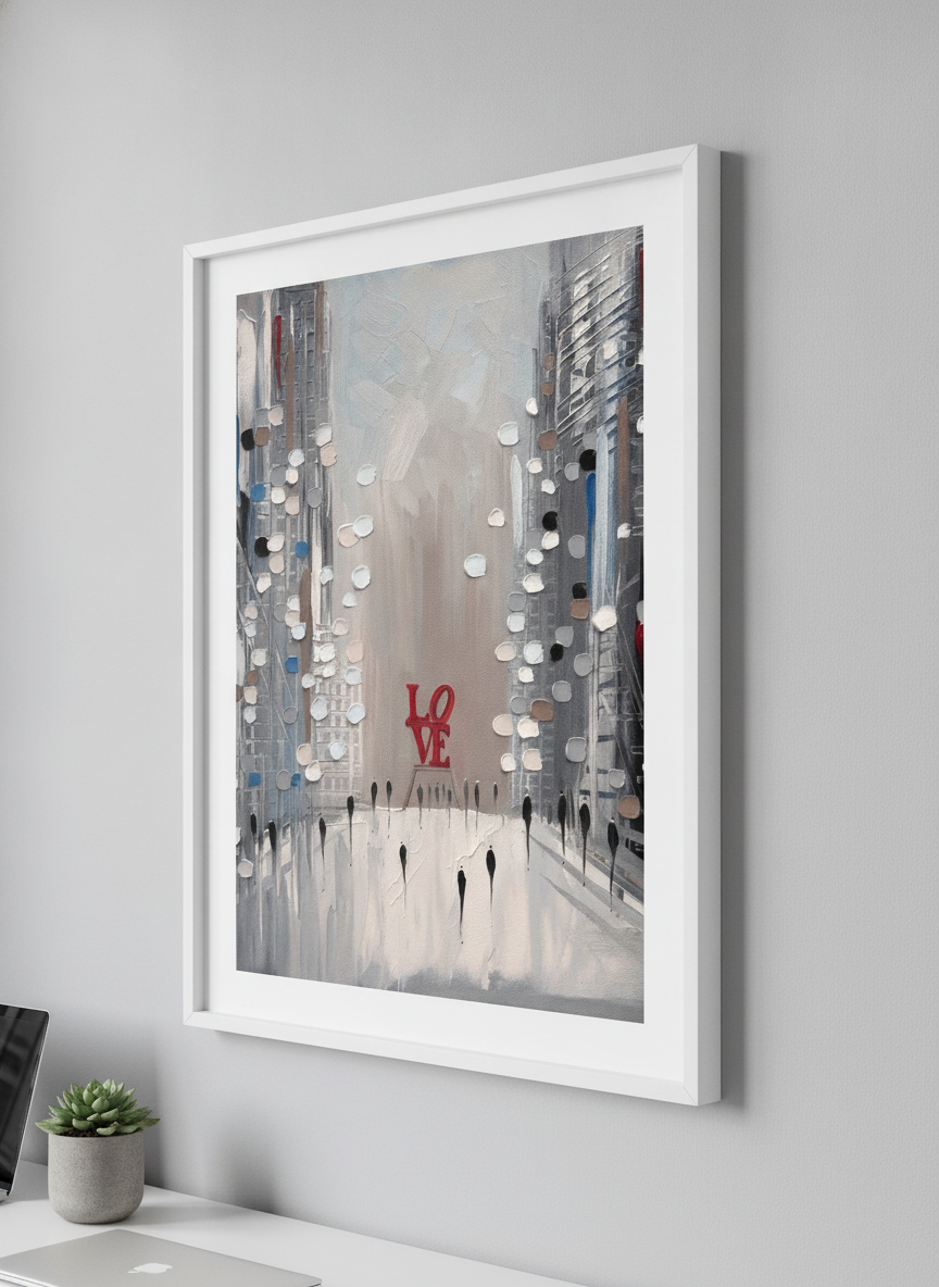 Contemporary wall art featured in a bright modern office workspace