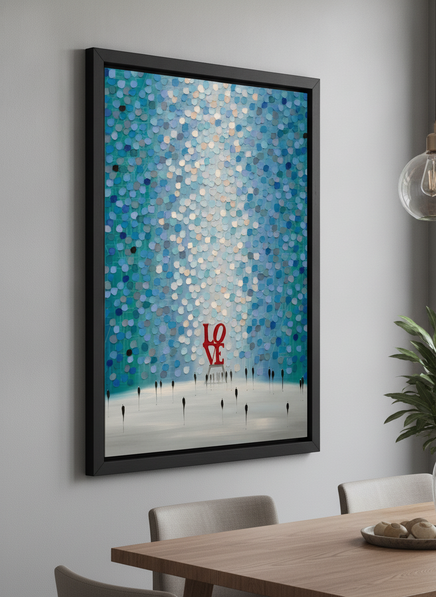 Wall art styled above a dining table in a contemporary home