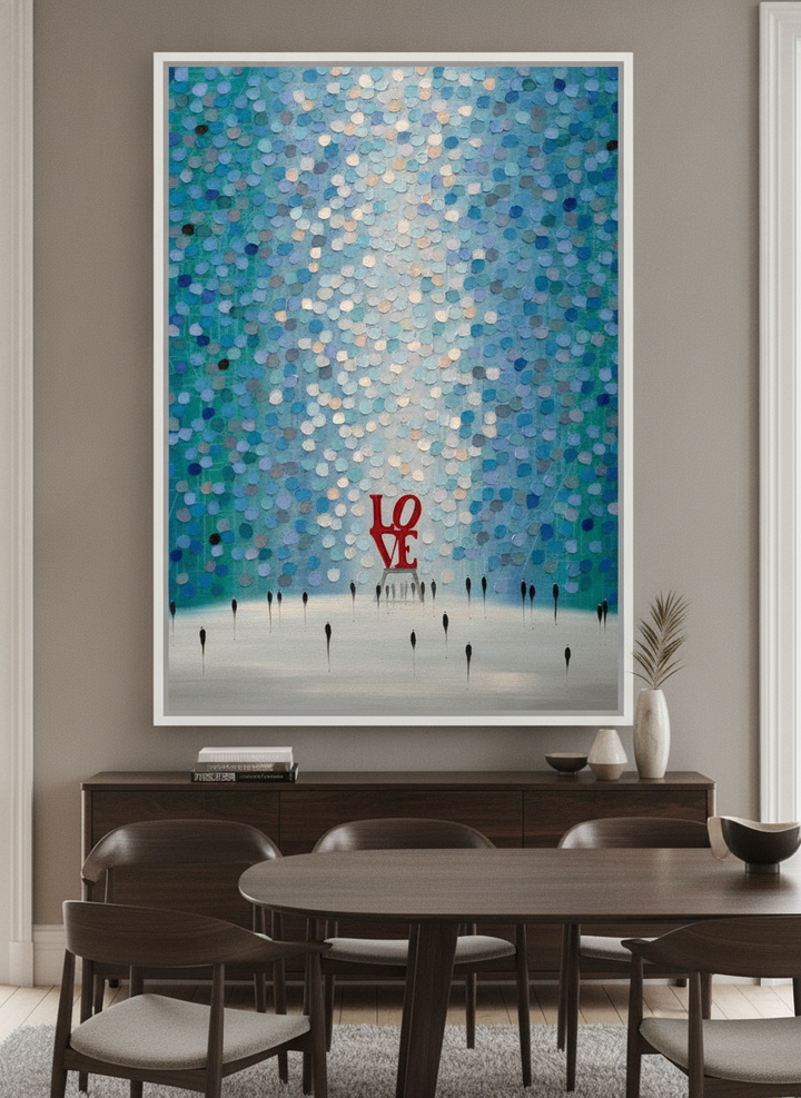 Monumental artwork centred on a feature wall in a luxe interior