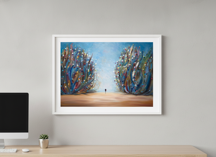 Contemporary wall art featured in a bright modern office workspace
