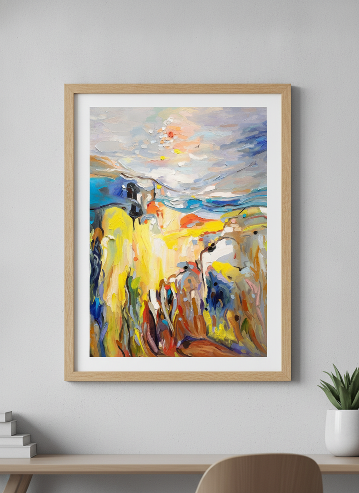 Contemporary wall art featured in a bright modern office workspace