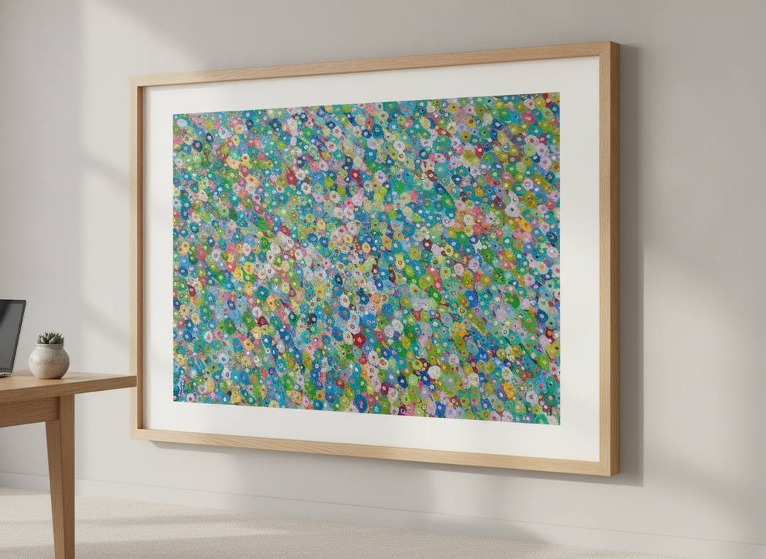 Contemporary wall art featured in a bright modern office workspace
