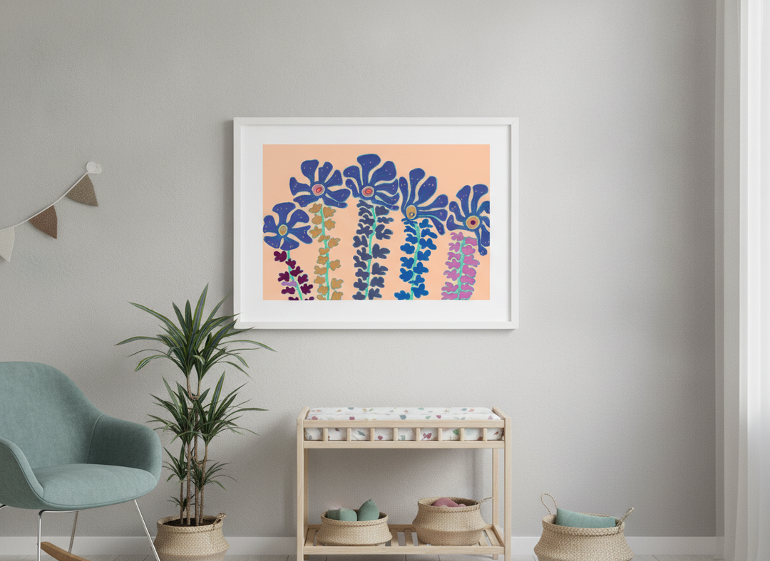 Soft neutral wall art styled in a serene nursery with pastel tones